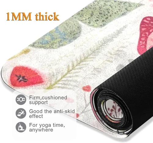 Vista 4 de Tapete de yoga con mariposas rosas para mujeres y hombres, 71 x 26 pulgadas, plegable, antideslizante, para pilates, aeróbicos, ejercicios de suelo