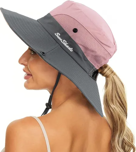 Vista 14 de Sombrero de sol de verano para mujer, cola de caballo, protección UV, ala ancha, plegable, sombrero Beige