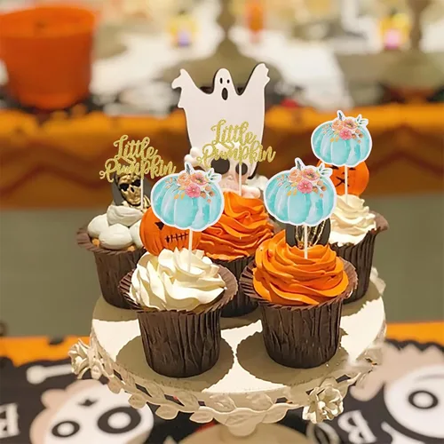 Vista 3 de Rsstarxi Paquete de 36 adornos para cupcakes de calabaza pequeña, revelación de género, baby shower, fiesta, decoración de tartas, calabaza