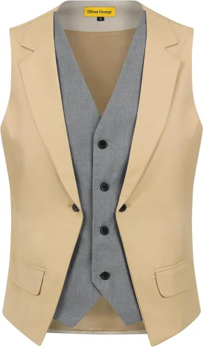 Vista 32 de Oliver George Chaleco formal de esmoquin en capas para hombre, chaleco de traje de negocios