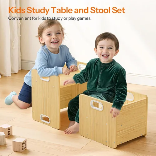 Vista 3 de HOOBRO Juego de mesa y silla de destete, juego de mesa y silla para niños, muebles para niños de 1 a 3 años, mesa y silla para lectura para niños