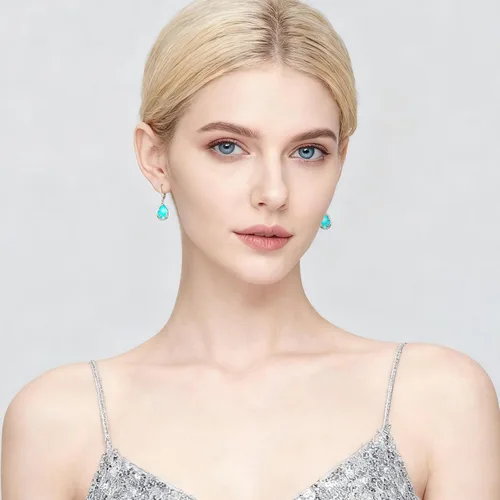 Vista 266 de Aretes colgantes de plata de ley con diseño de árbol de la vida, flor, abeja, animales, gato, colibrí, piedra lunar, turquesa, aretes con cierre