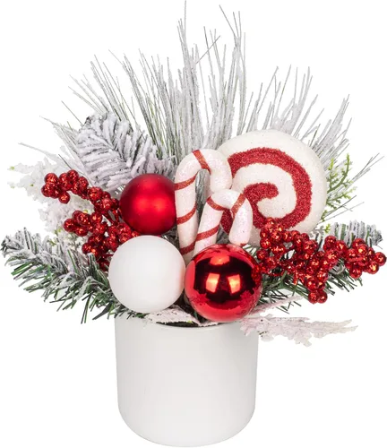 Vista 8 de Hollyone Pequeño árbol de Navidad artificial mini de mesa de 11 pulgadas, decoración de plantas en maceta con adornos de bolas de Navidad, bayas