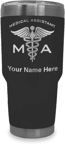 Vista 32 de LaserGram Taza aislada al vacío de 20 onzas, asistente médico MA, grabado personalizado incluido (negro)