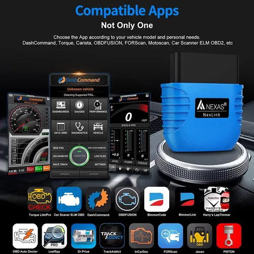 Vista 5 de NEXAS NexLink - Escáner OBD2 Bluetooth 5.0, inalámbrico compatible con aplicaciones de terceros, lector de código universal para automóviles