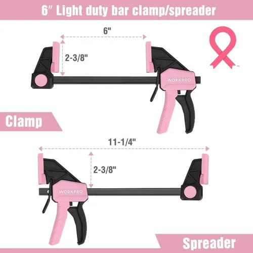 Vista 3 de WORKPRO Abrazaderas de Mini Barra para Carpintería, 6" (2) y 4-1/2" (2), Abrazadera/Separador de Una Mano de 4 Piezas, Abrazadera F de Cambio Rápido