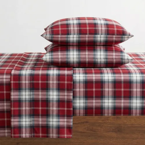 Vista 12 de Eddie Bauer - Sábanas de cama individual, juego de ropa de cama de franela de algodón con funda de almohada a juego, cepilladas para mayor suavidad