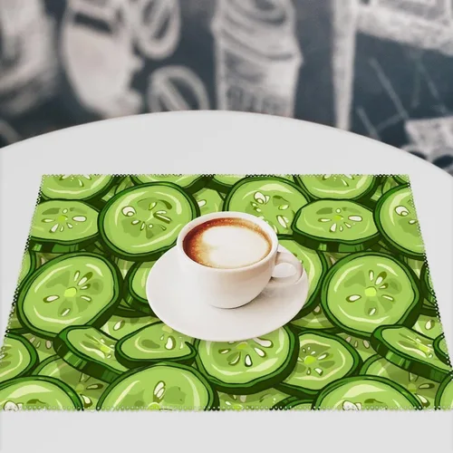 Vista 7 de Cucumber Slices Placemats Set of 6 Resistant Table Mats Washable Place Mats for Dinner Party Table Decoration