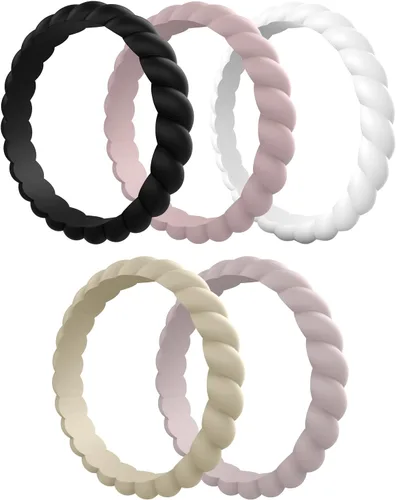 Vista 16 de Egnaro Women's Braided Silicone Wedding Ring, Stylish Stackable Rubber Band