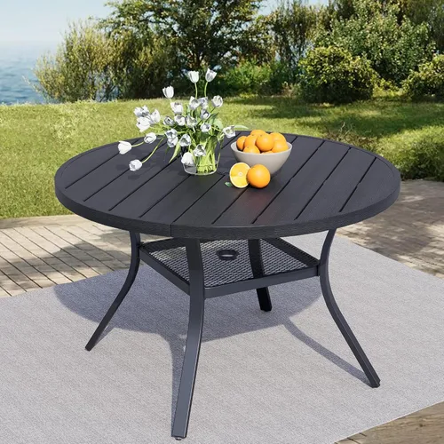 Vista 12 de Mesa de bar para exteriores, mesa cuadrada de 36.5 pulgadas de altura con marco de metal resistente y parte superior de listones resistente a