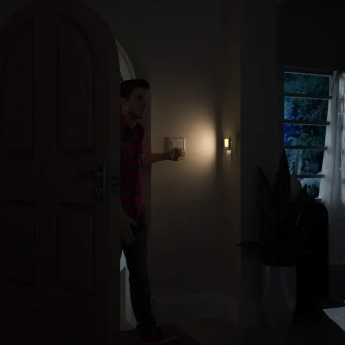 Vista 5 de MAZ-TEK Luces con sensor de movimiento enchufables con brillo ajustable, luz nocturna LED blanca cálida activada por movimiento para pasillo