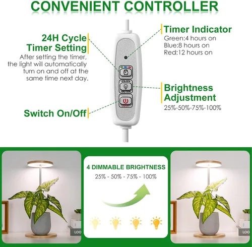 Vista 4 de LORDEM Lámpara de cultivo de bambú, luz LED para plantas de interior, lámpara de crecimiento de escritorio de bambú de espectro completo