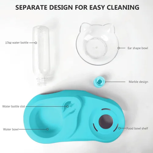 Vista 4 de MILIFUN Cuencos dobles para perros y gatos, juego de cuencos de agua y comida para mascotas, juego de cuencos inclinados de 15° para agua