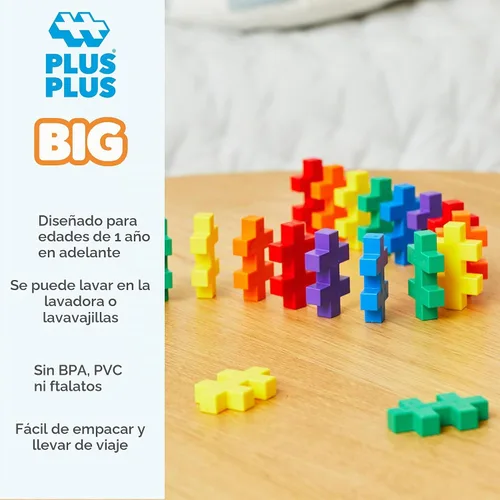 Vista 6 de PLUS PLUS Big - Juego de 600 piezas en bañera de almacenamiento, bloques de construcción de rompecabezas grandes entrelazados, juguetes de tallo