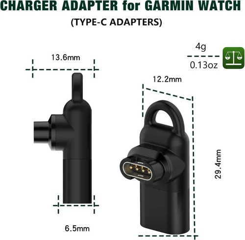 Vista 2 de Paquete de 2 adaptadores USB-C hembra a macho para Garmin Watch, adaptador de carga tipo C para Instinct 2 3 E/Fenix 8/6/7X/7/6X/Venu 2