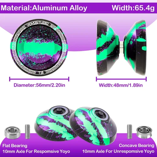 Vista 4 de YOYOSTUDIO Yoyo P1 Crystal Black & T16 Negro Verde Púrpura, Yoyos profesionales de doble propósito, paquete de 2, Yoyo sensible para niños de 8 a 12