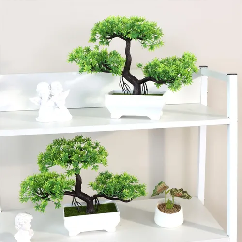 Vista 8 de Árbol Bonsái Artificial Pino Nube Planta Biónica Interior Pequeñas Plantas Falsas Decoración Jardín Zen Escritorio Casa Escritorio Oficina Baño