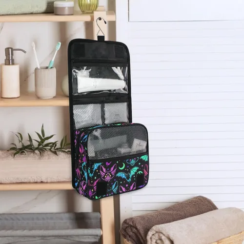 Vista 2 de MNSRUU Hanging Toiletry Bag Goth Bats Moons and Stars Travel Makeup bag for Toiletries Portable Travel Toiletry Organizer Cosmetic Bags with Hanging