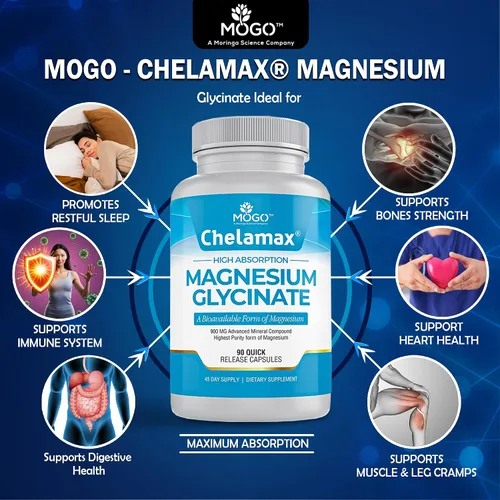 Vista 3 de Chelamax Glicinato de magnesio. Procedente del mar Muerto, 100% magnesio quelatado para apoyar el sueño, calambres musculares, salud ósea. Fabricado