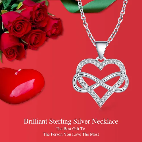 Vista 3 de Infinity Heart Necklace for Women Girls, 925 Silver and 3A+ Cubic Zirconia Jewelry Necklaces for Women, Girlfriend and Wife, Love Heart Pendant