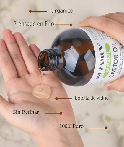 Vista 3 de MUZAMOX Paquete de Aceite de Ricino con Envoltorio y Juego de Botella de Vidrio de 8 fl.oz, Incluye Aceite de Ricino Orgánico Prensado en Frío y Sin