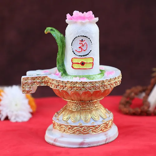 Vista 6 de SATVIK Resina Señor Shiva Shivling Estatua hecha a mano Linga Lingam Mahadev Shivling con Shesnag, Abhishek Patra Shivling Idol Showpiece Hindú