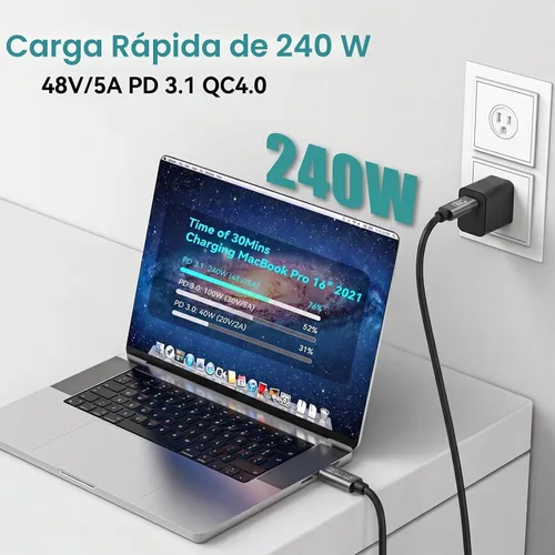 Vista 4 de [Sincronización de datos de 80 Gbps] Compatible con cable Thunderbolt 5, cable USB C de alta velocidad compatible con carga de 240 W y pantalla