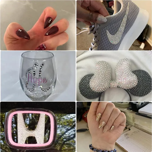 Vista 6 de Juego de diamantes de imitación de varios tamaños de 0.118 in, 0.157 in y 0.197 in para uñas, manualidades, diamantes de imitación de cristal