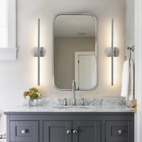Vista 5 de Lámparas de tocador de níquel cepillado para baño sobre espejo de 30 pulgadas, apliques LED de baño IP44 5CCT, luces modernas ajustables