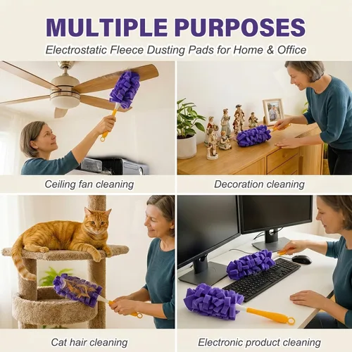 Vista 3 de Recambios de plumero reutilizables, juego de repuestos de plumero de forro polar de 360°, herramientas de almohadillas de limpieza lavables para 5