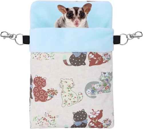 Vista 9 de Wontee Saco de dormir para mascotas pequeñas, saco de dormir cálido para hámsters, erizos, planeadores de azúcar, ardillas (M, alce azul)