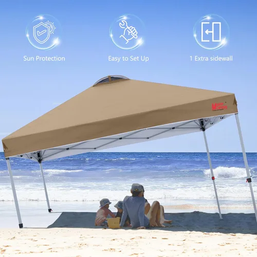 Vista 3 de MASTERCANOPY - Toldo desplegable duradero con 1 pared lateral (6.6 x 6.6 pies, caqui)