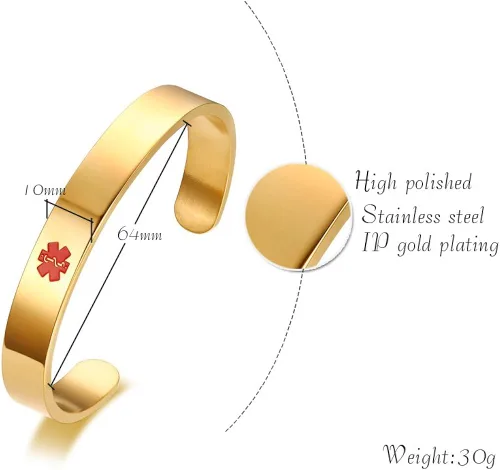 Vista 2 de PACEMAKER - Pulsera de acero inoxidable con identificación médica de alerta médica SOS para mujer 79in 8 pulgadas Metal