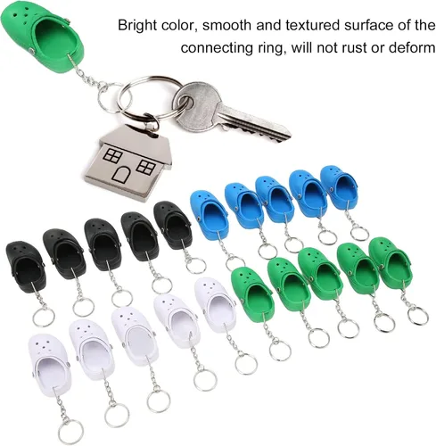 Vista 9 de TOPINCN 20 llaveros para pantuflas, 4 colores de silicona, reutilizables, agujeros de playa, llaveros para mochila, bolso, equipaje, recuerdos