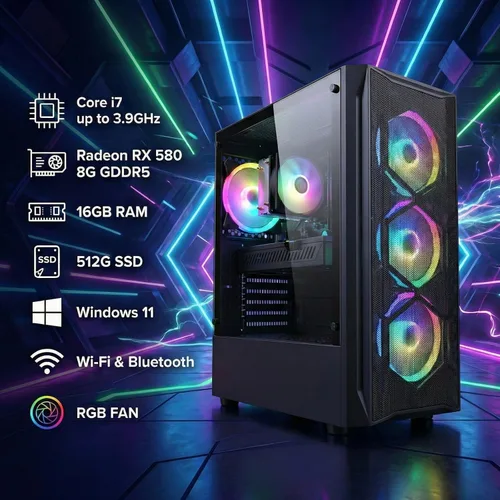 Vista 2 de Escritorio para PC para juegos STGAubron,Core I7,RX 580 8G,16G RAM,512G SSD