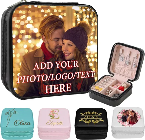 Vista 30 de Joyero de viaje personalizado para mujer, foto personalizada, nombre, logotipo, joyero, regalo de dama de honor, boda, cumpleaños