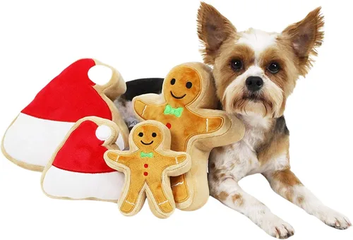 Vista 2 de Midlee Juguete de peluche navideño para perros (hombre de jengibre, grande)