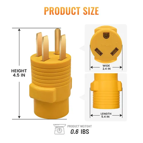 Vista 7 de MECMO Adaptador de 50 Amp a 30 Amp para RV, Conector Adaptador de Enchufe RV de NEMA 14-50P a NEMA TT-30R, Enchufe Macho de 50A a Hembra de 30A