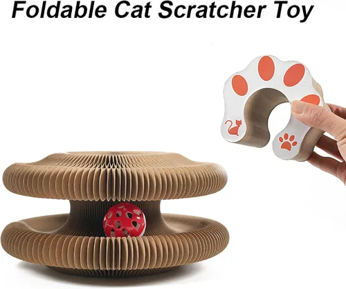 Vista 3 de Juguete para gatos de órgano mágico, cartón rascador interactivo con bola de campana, plegable y cambiable en forma de acordeón, juguete
