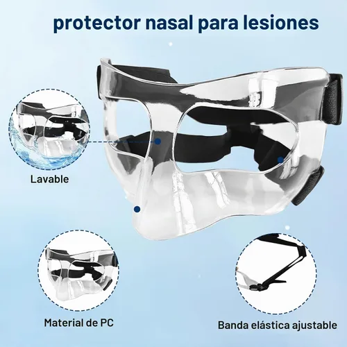 Vista 3 de Protector de nariz para nariz rota, máscaras faciales deportivas con acolchado de espuma, protector facial transparente ajustable, protección