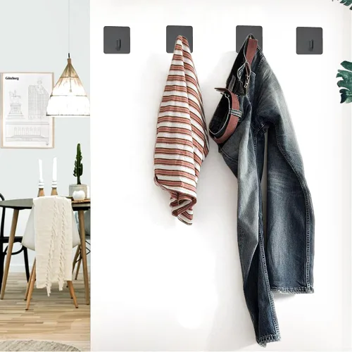 Vista 4 de FOTYRIG Ganchos adhesivos negros para toallas, ganchos de pared para colgar toallas, ganchos de pared de acero inoxidable para colgar baño, cocina