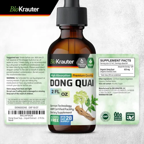 Vista 8 de BIO KRAUTER Suplementos de menopausia para mujeres* - Dong Quai Drops 2 onzas líquidas 28 días de suministro - Tintura vegana de raíz de angélica