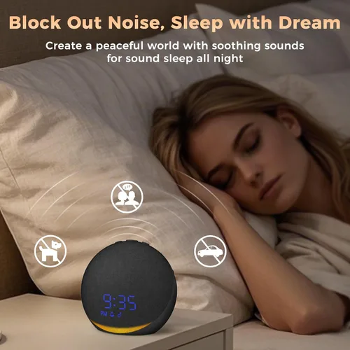 Vista 3 de Máquina de Sonido Reloj Despertador para Dormitorio: 25 Sonidos Naturales de Sueño - Máquina de Ruido Blanco para Adultos, Niños y Bebés - Suave
