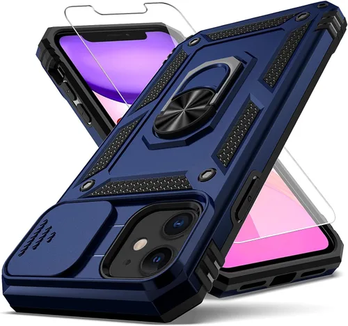 Vista 9 de Funda para iPhone 11, con cubierta para lente de cámara, protector de pantalla HD, [grado militar] anillo de montaje en coche con soporte híbrido