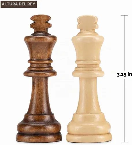 Vista 5 de AMEROUS Piezas de ajedrez de madera solamente, piezas de ajedrez de madera estilo Staunton con rey de 3.15 pulgadas, bolsa de almacenamiento, caja