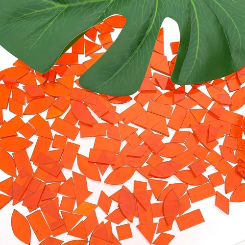 Vista 6 de LITMIND Azulejos de Mosaico de Vidrio Manchado Naranja Transparente - 240 Piezas en 5 Formas (Rectángulo, Triángulo, Rombo, Cuadrado, Hoja)
