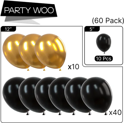 Vista 5 de PartyWoo Globos negros y dorados, 66 globos de 12 pulgadas color negro mate cromado metálico dorado para graduación, baby shower, cumpleaños, Año