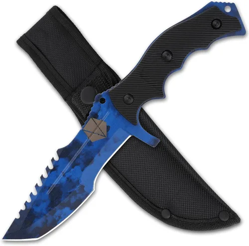 Vista 8 de REAT Cuchillo de hoja fija con funda, hoja de acero 440C de 4.1 pulgadas con diseño de espiga completa, mango ergonómico de plástico ABS, cuchillo