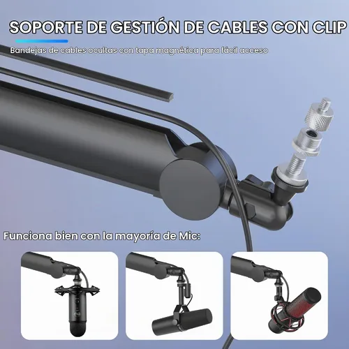 Vista 2 de Soporte de Brazo Telescópico THRONMAX S8 Soporte de Micrófono para Transmisión y Difusión de Juegos/Brazo de Micrófono Robusto y Universal
