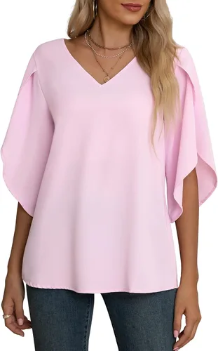 Vista 4 de Jouica Blusa casual de gasa con mangas 34 con volantes para mujer